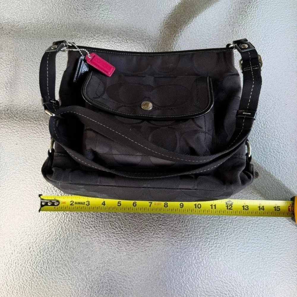 Coach Ashley Signature Bag Black Jacquard Crossbody Purse Black & Pink 2011